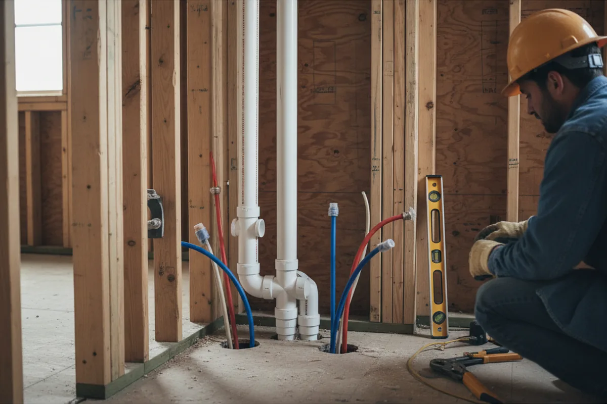 Drain and supply rough-in during Sump Pump Repair in Mentcle